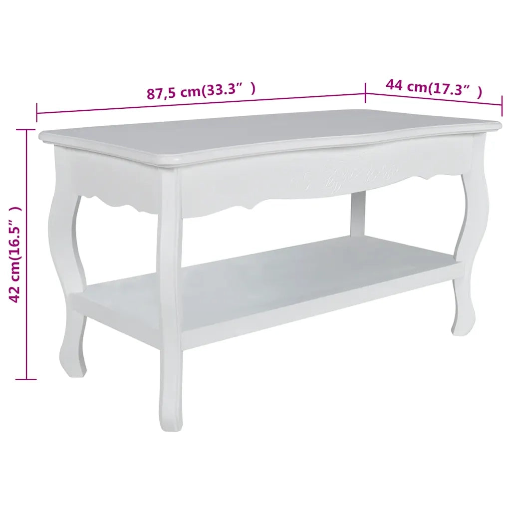 Tavolino da Salotto con 2 Ripiani in MDF Bianco 60629