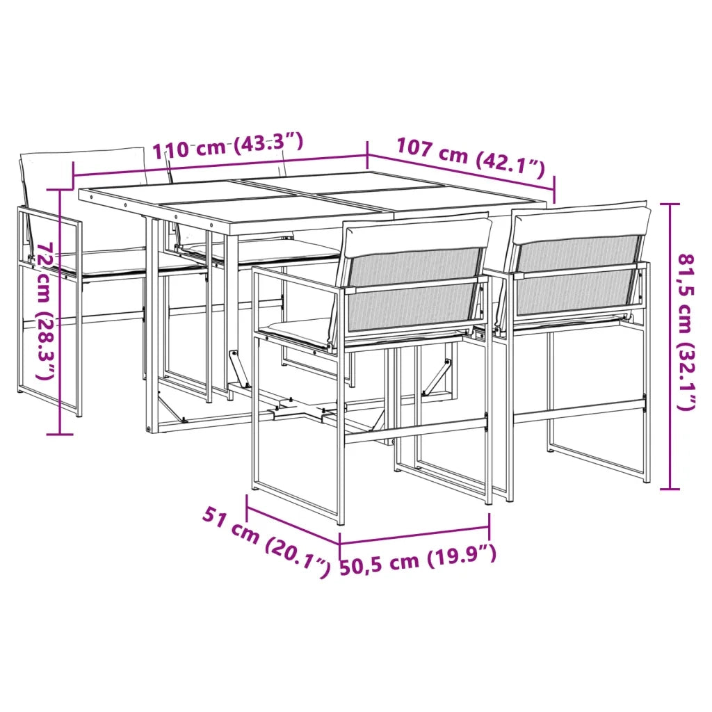 Set da Pranzo da Giardino 5 pz | Set Salotto da Giardino con Cuscini Bianco in Textilene