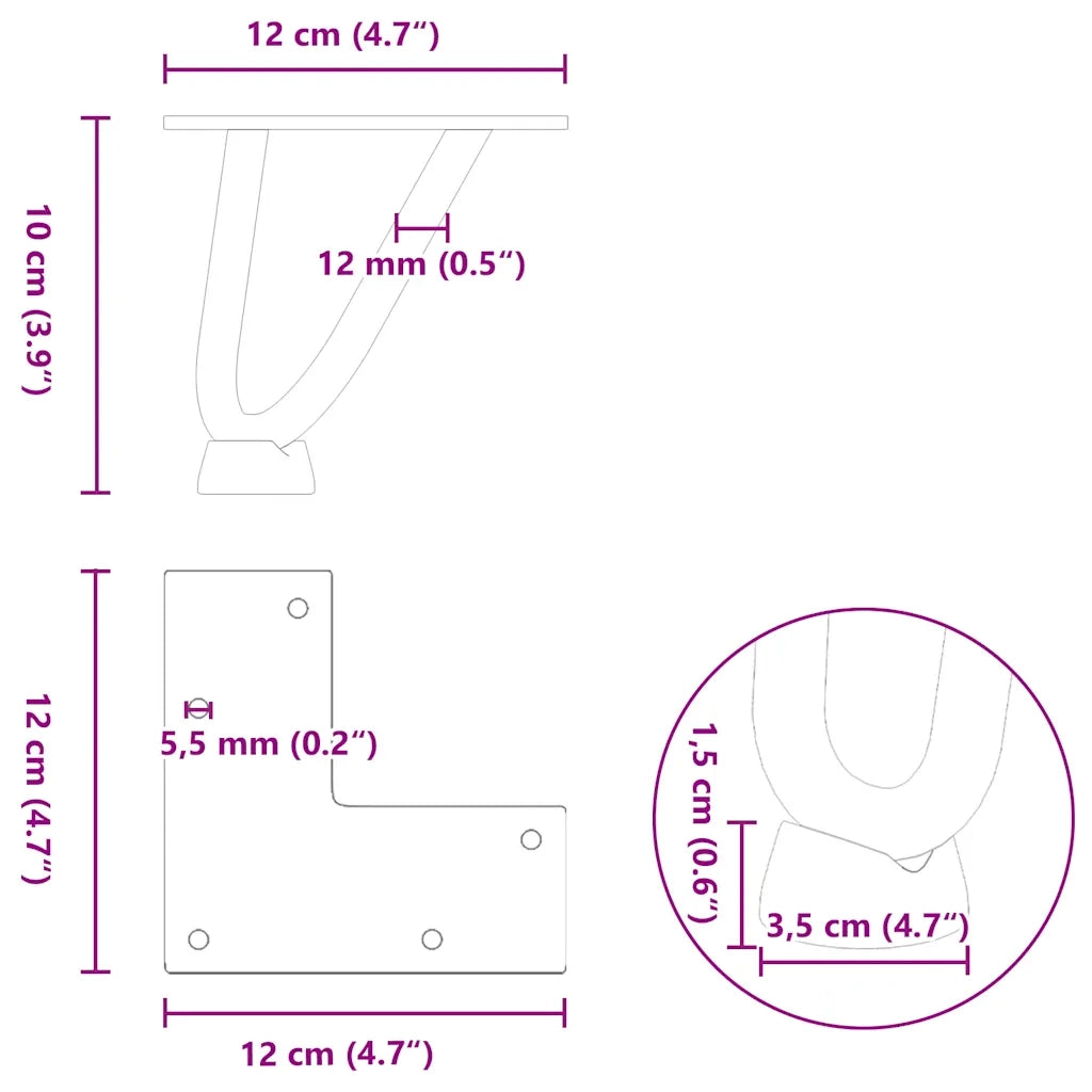 Gambe a forcina per tavolino 4 pz antracite 10 cm acciaio massiccio