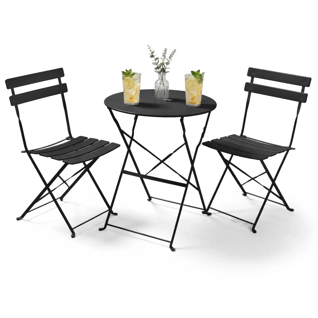 Set di mobili da balcone ORION Tavolo rotondo e 2 sedie in elegante nero