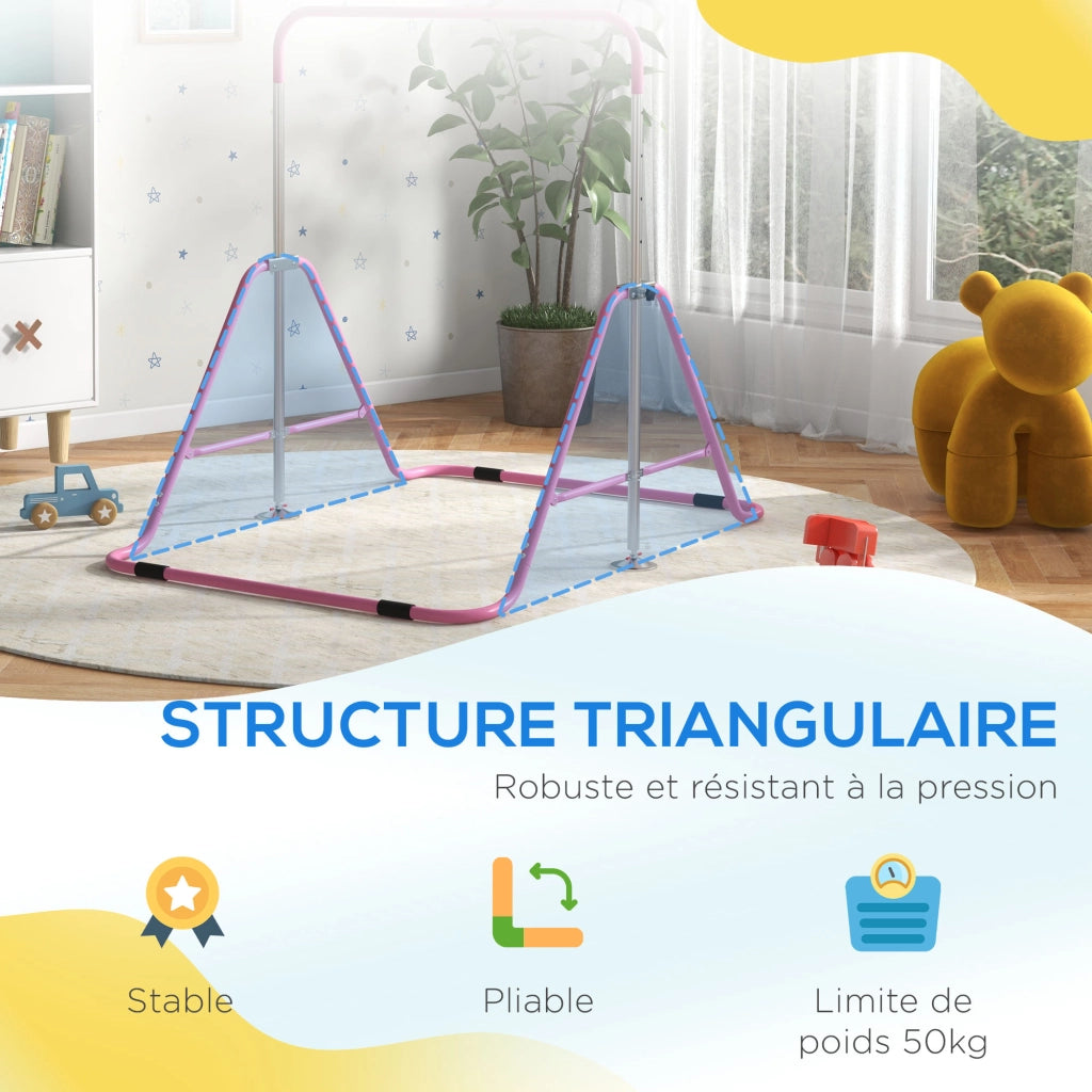 Sbarra Ginnastica Pieghevole per Bambini ¨C zephmum ¨C Rosa, Altezza Regolabile 88-128 cm