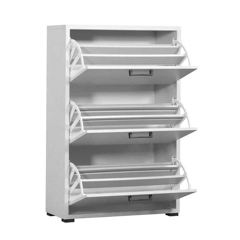 SCARPIERA 3 ANTE A RIBALTA IN COLORE BIANCO EFFETTO CEMENTO 75,3 X 33 X H115,7CM
