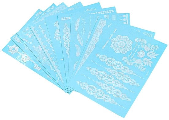 Tatuaggi a Henna Resistenti all'Acqua - Adesivi di Tatuaggio Temporanei - 10 Pezzi - Idonei per la Pelle - Fiori/Mandala - Adatti per Matrimoni