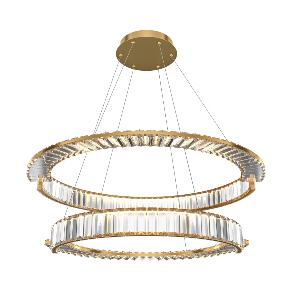 Lampadario A Sospensione Moderno Krone Metallo Oro 2 Luci Led 90W