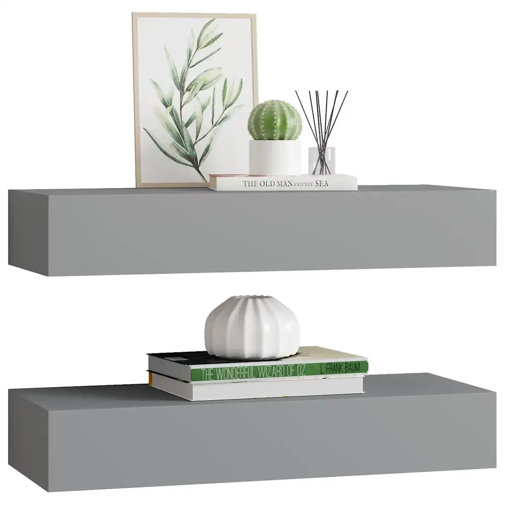 Scaffali con Cassetti da Parete 2 pz Grigio 60x23,5x10 cm MDF cod mxl 33461