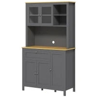 Armadio da Cucina Buffet Cucina 5 Ante di Cui 2 Vetrate e 1 Cassetto, 1 Nicchia Centrale, Altezza 180 cm, Grigio