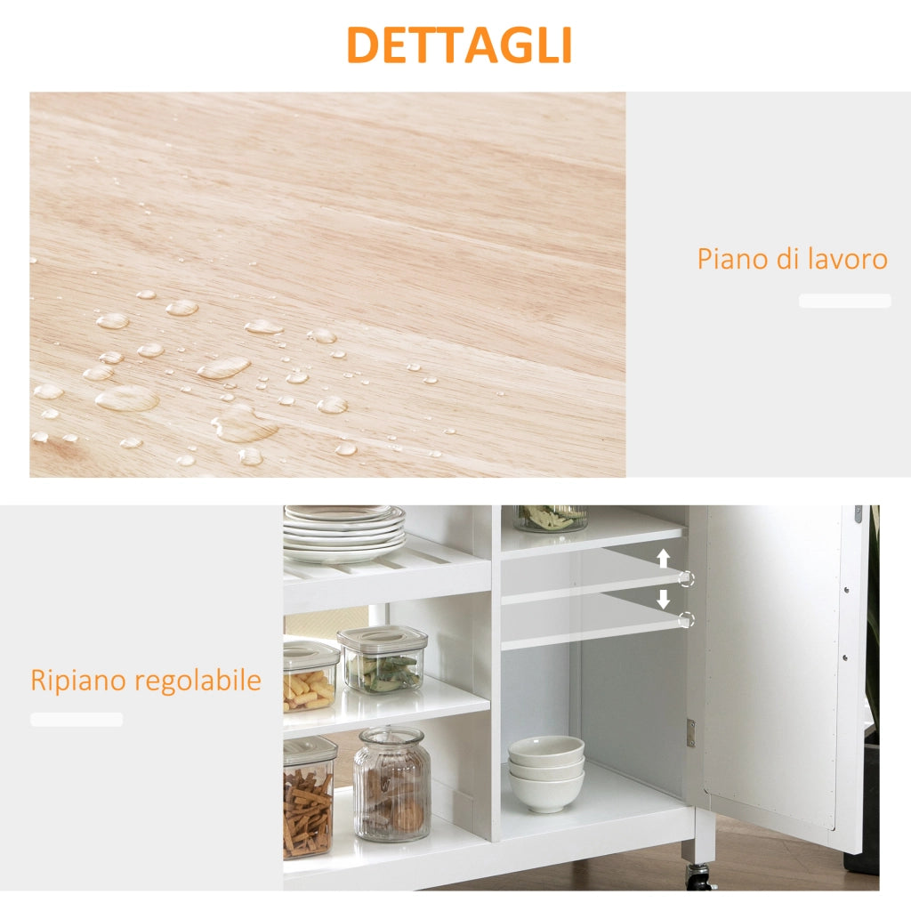 Carrello da Cucina con Cassetto e Armadietto ¨C Xylo ¨C 92x40x84cm Bianco