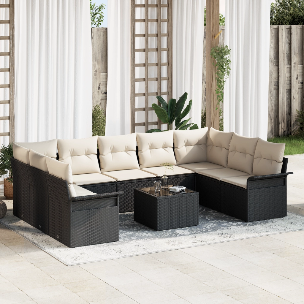 Set Divano Giardino  9 Pezzi con Cuscini Rattan Polivalente Marrone