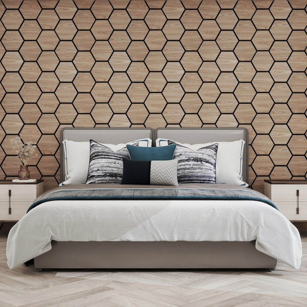 Set 4 pannelli acustici 81x66cm 9 tavolette esagonali legno fonoassorbenti-Pannelli fonoisolanti pareti soffitti decorazione