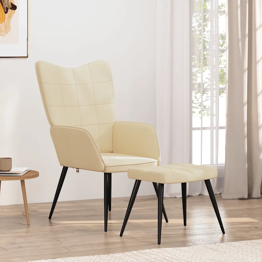 Poltrona | Sedia Relax con Sgabello Crema in Tessuto