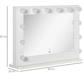 Specchio da trucco illuminato 80 x 60 cm con 12 luci LED