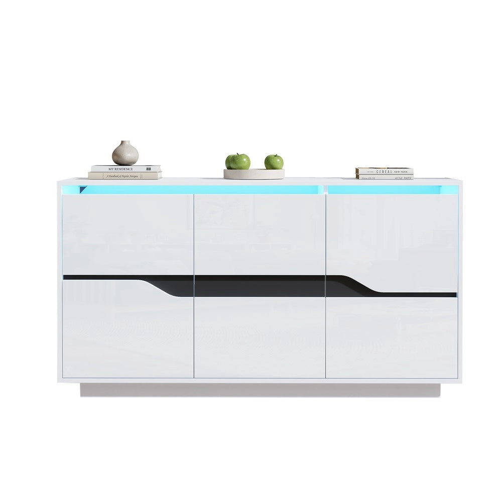 Credenza Soggiorno con LED ¨C MINIMAL ¨C Bianco e Nero Lucido, 140x40x70