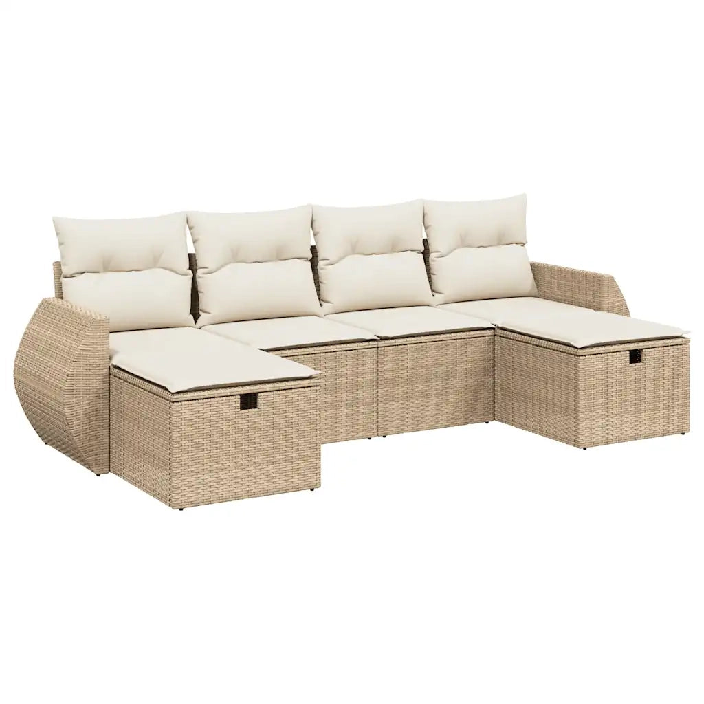 Set Divano da Giardino 6 pz con Cuscini Beige in Polyrattan