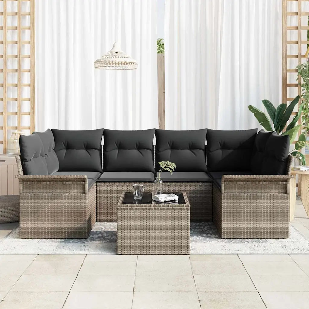 Set Divano da Giardino 7 pcs Grigio Poly Rattan