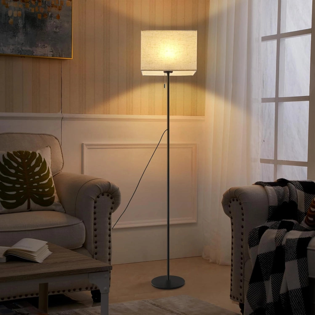 ZMH Lampada da terra LED retrò paralume tessuto dimmerabile interruttore cavo per soggiorno