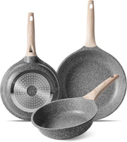 Set di padelle in induzione con rivestimento antiaderente - 3 pezzi - Alluminio fuso - 20cm, 24cm, 28cm