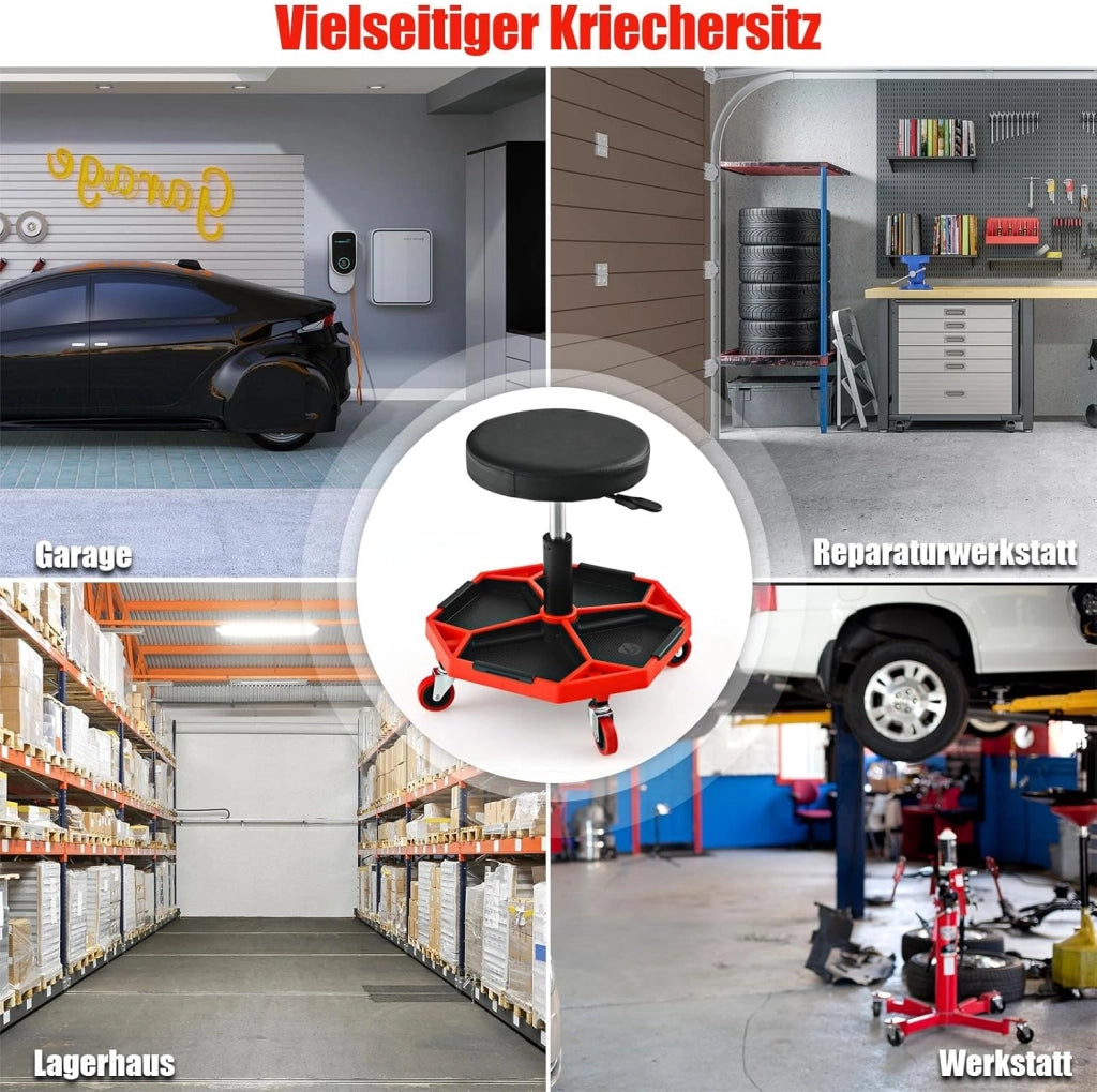 SOARS Sgabello da officina con ruote, regolabile in altezza, 41-55 cm, con ripiano magnetico rimovibile, portata fino a 150 kg
