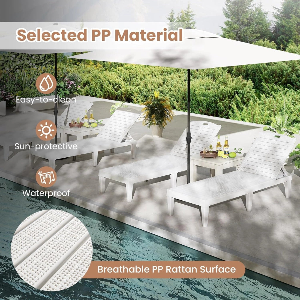 Set di 2 sedie a sdraio da giardino in PP con schienale reclinabile a 5 livelli, bagno da sole, carico 160 kg, per balcone, terrazza, picina, 156 x 55 x 83 cm (bianco)