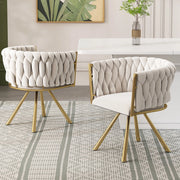Sedia da pranzo girevole 360° in velluto beige e oro