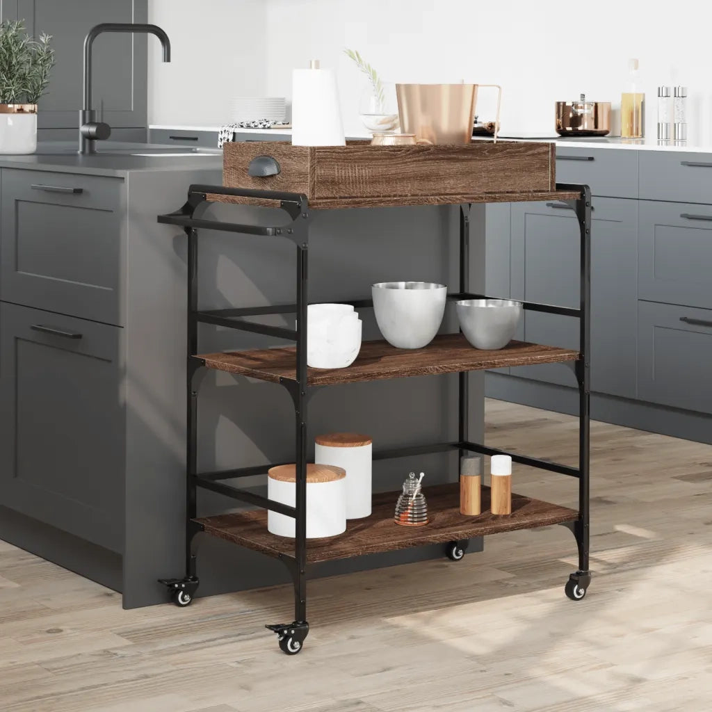 Carrello Cucina Rovere Marrone 81,5x41x92,5cm Legno Multistrato CFW2100089