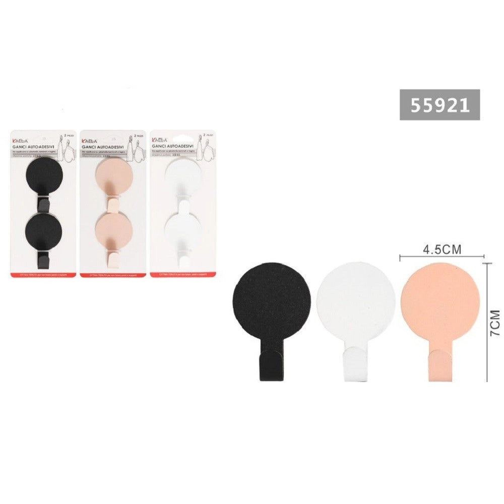 Trade Shop - Set 2pz Ganci Appendini Autoadesivi Tondo Parete Casa Cucina Bagno 4,5x7cm 55921 -