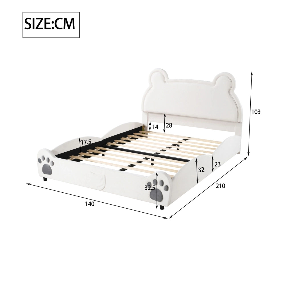 Letto imbottito per bambini a forma di orso 140x200 cm; bianco