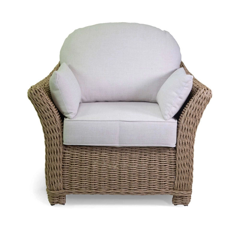 Salotto polyrattan Oakland naturale con cuscini bianco