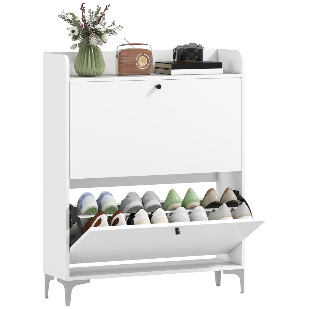 Scarpiera 16 paia con 2 cassetti e ripiani regolabili ¨C Zephmum ¨C Bianco 80x24x101cm