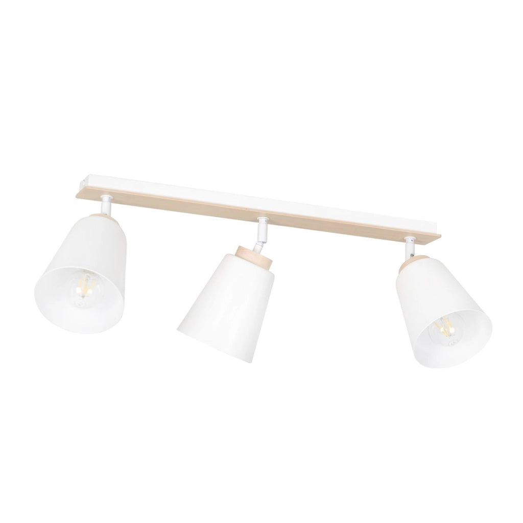 Faretto a soffitto ATLAS in acciaio bianco e legno naturale