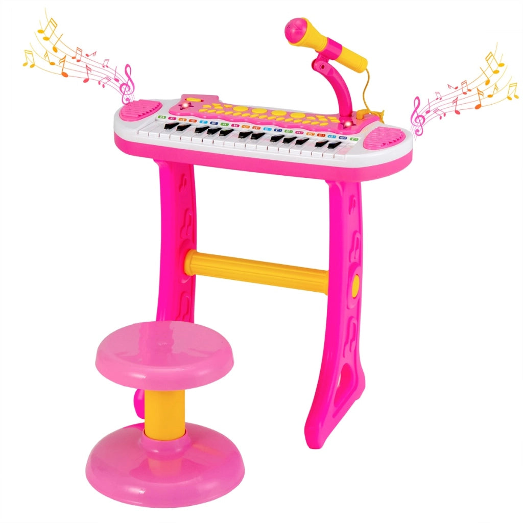Pianoforte digitale per bambini 3+ anni con microfono e luci 31 tasti, Tastiera elettronica portatile Rosa