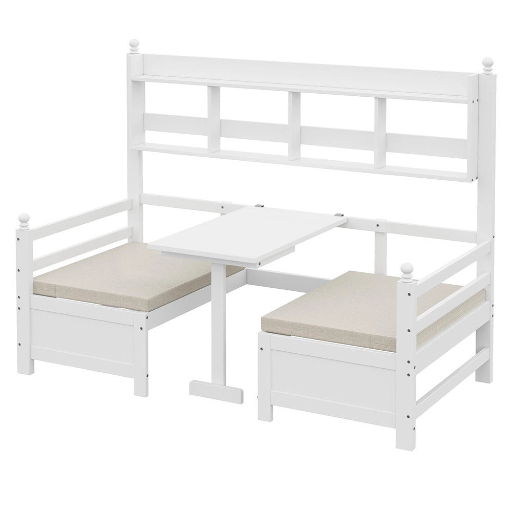 Divano multifunzione legno - Xylo - 200x90cm bianco, ripiani, cuscini
