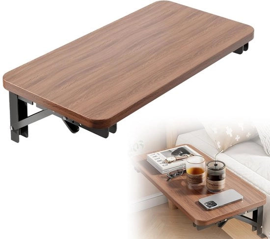 Cassettiera da Parete Regolabile - Sostegno per Letto da Appendere - Disegno Ripiegabile - MDF in Legno di Nocciolo - Portatile - 30 x 20 cm - Tavolo da Notte