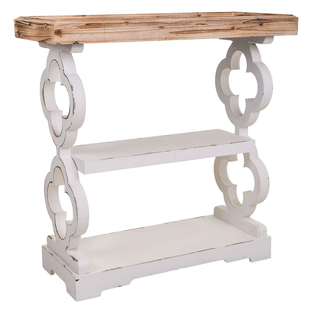 Mobile da ingresso in legno bianco intagliato 80x36x83h
