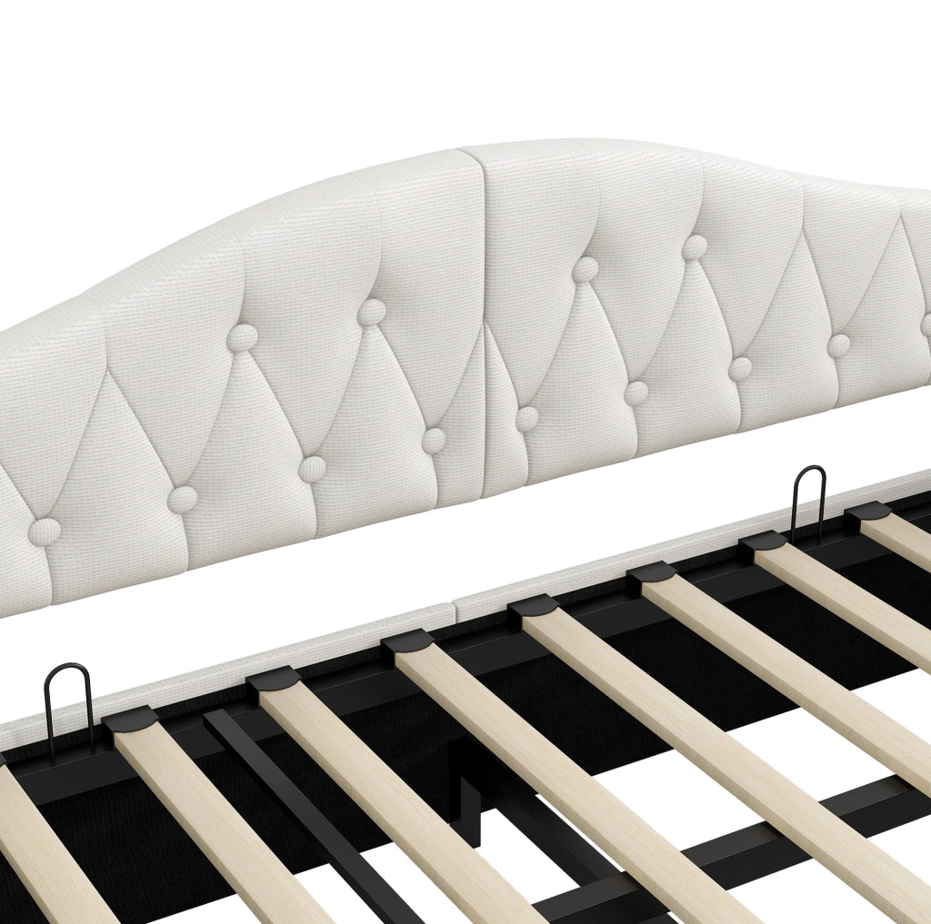 Divano letto 90x200 cm con contenitore e LED in lino beige