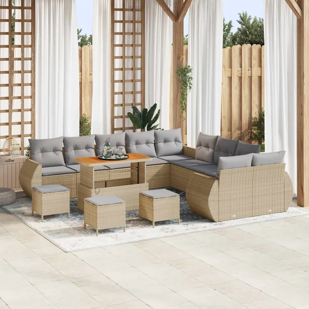 Set Divano da Giardino 14 pcs Beige polyrattan