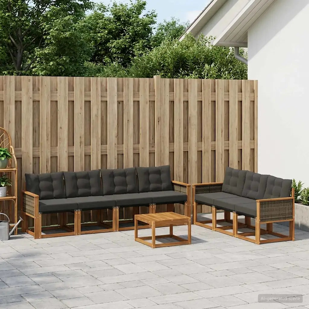 Set di divani da esterno con cuscino 8 pcs Naturale e Nero 3381820