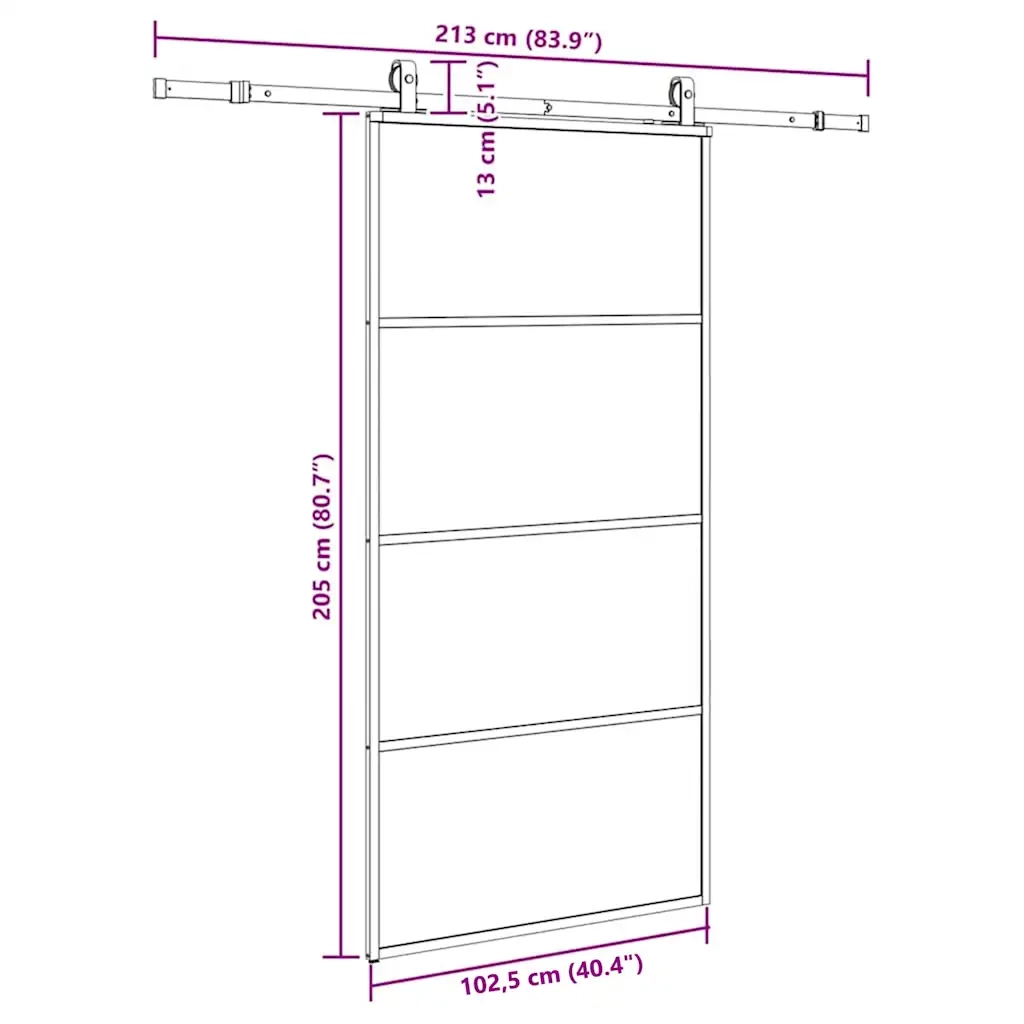 Porta Scorrevole con Ferramenta Nera 102,5x205 cm in Vetro ESG 3375940