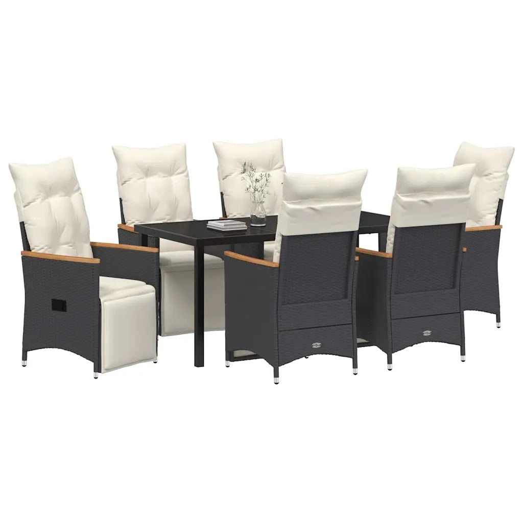 Set da Pranzo per Giardino con cuscino 7 pcs Nero polyrattan 3379615