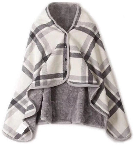 Poncho per Donne - Tela Flanella/Piuma - Cappotto Indossabile - 80x135 cm - Funzione di Chiusura Unica