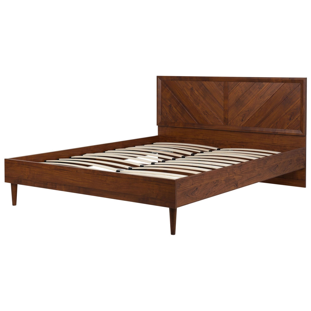 Letto Marrone Aspetto Legno con Rete a Doghe Testata Alta 180 x 200 cm stile vintage matrimoniale