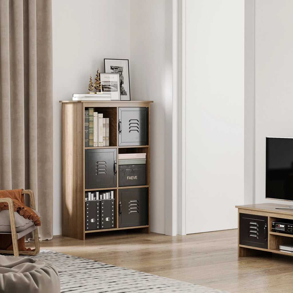 Libreria Design Industriale ¨C zephmum ¨C 3 Ripiani, 3 Cassetti, Legno, Metallo Nero