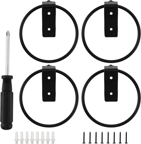 Set di vasi per piante da muro da 4, diametro 10 cm, anello per fissaggio alla parete, pieghevole, esterno, supporto per piante da muro, inclusi viti e chiave a croce, colore nero.