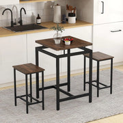 Tavolo da Bar con Sgabelli da Bar Incorporati, Tavolo da Pranzo con 2 Sedie, Tavoli da Cucina ad Altezza Banco, Piano a Sbalzo Spesso 30 mm, Marrone Rustico