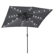 Ombrellone da Giardino Rettangolare Inclinabile con Pannello LED Solare in Acciaio e Poliestere ad Alta Densità, Grigio