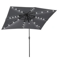 Ombrellone da Giardino Rettangolare Inclinabile con Pannello LED Solare in Acciaio e Poliestere ad Alta Densità, Grigio