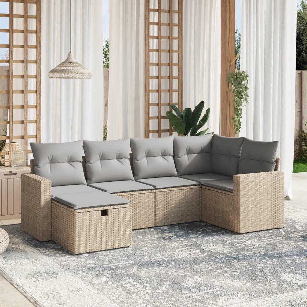 Set Divano da Giardino 6 pz con Cuscini Beige Misto Polyrattancod mxl 115760
