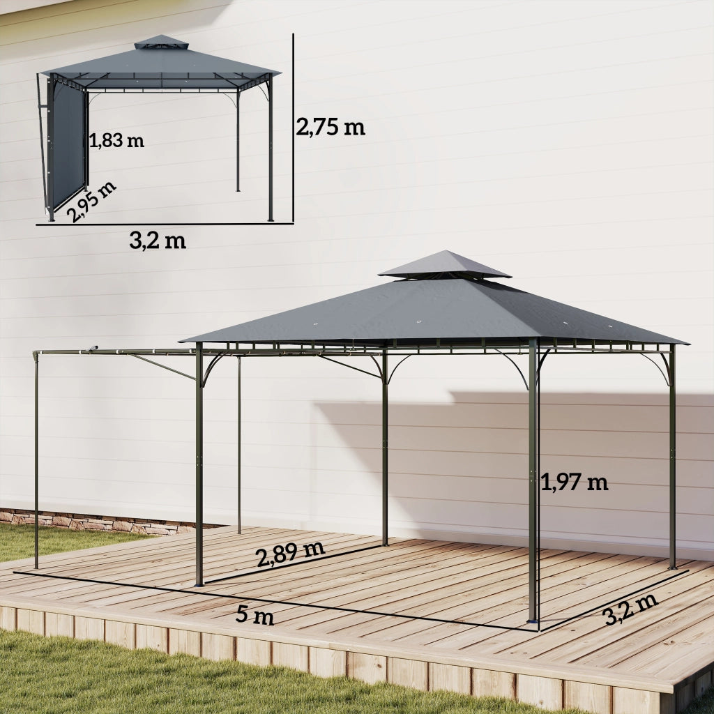 Gazebo Giardino 3,2x3,2 m ¨C zephmum ¨C Doppia Copertura Esterni Scuro