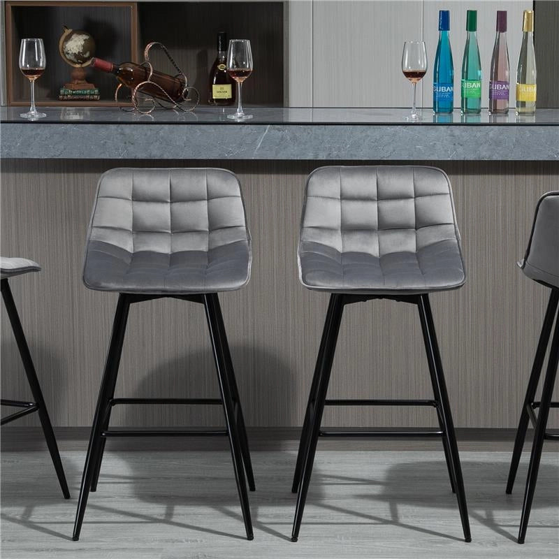 SET 2 SGABELLI DA BAR SEDIE IMBOTTITE STILE NORDICO VELLUTO GRIGIO