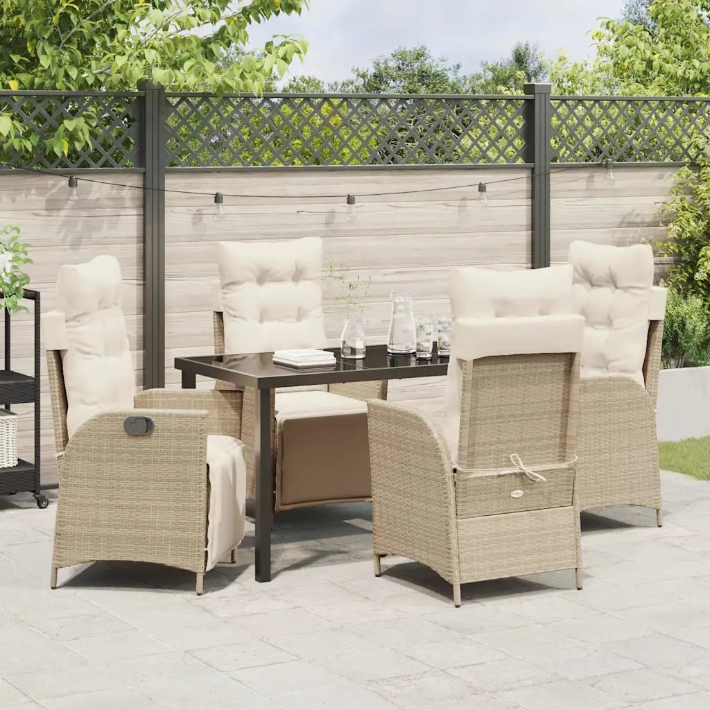 Set da Pranzo per Giardino con cuscino 5 pcs Beige polyrattan 3380556