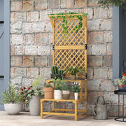 Portafiori in legno a 2 livelli con griglia posteriore, 60 x 50 x 166 cm, giallo